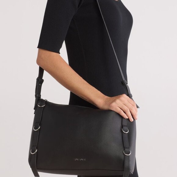 NEW $119 Tahari 13.5” large hobo crossbody bag purse black faux leather NWT - Picture 13 of 13